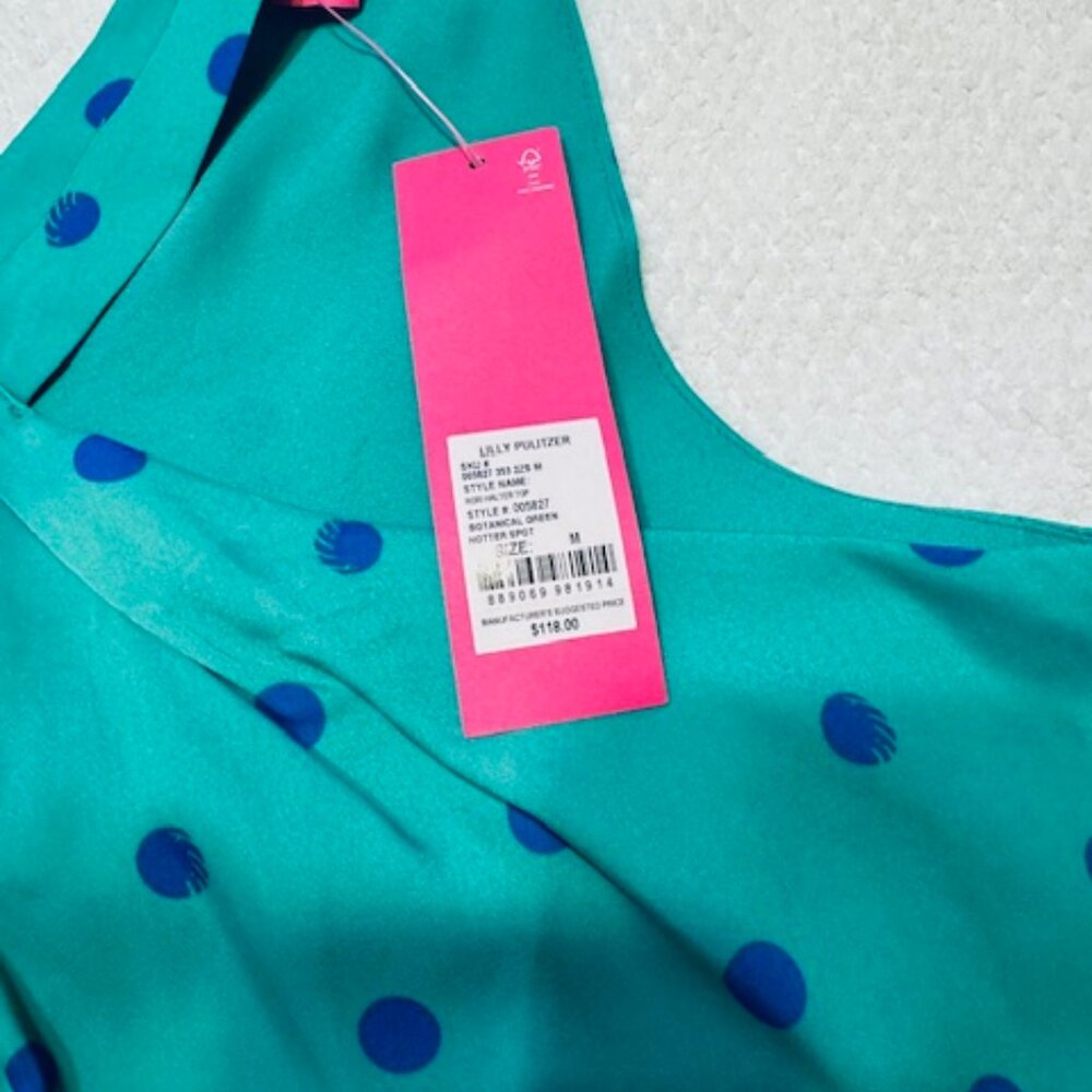 NWT Lilly Pulitzer Rori Halter Top Botanical Green Hotter Spot Polka Dot M - Picture 4 of 11